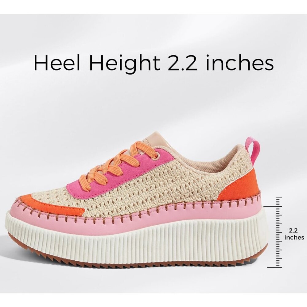 Lucky Step Women's Pink Orange Platform Sneakers Rhinestone Fashion Chunky Shoes - Picture 4 of 6
